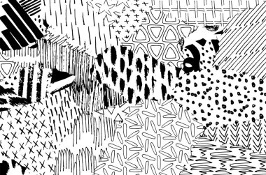 Soyut siyah darbeler, El, Vektör Deseni 'ni çizdi. Geometrik tarzda soyut arkaplan. Soyut çok renkli geometrik desen