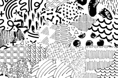 Soyut siyah darbeler, El, Vektör Deseni 'ni çizdi. Geometrik tarzda soyut arkaplan. Soyut çok renkli geometrik desen