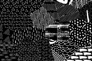 Soyut siyah darbeler, El, Vektör Deseni 'ni çizdi. Geometrik tarzda soyut arkaplan. Soyut çok renkli geometrik desen