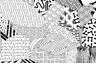 Soyut siyah darbeler, El, Vektör Deseni 'ni çizdi. Geometrik tarzda soyut arkaplan. Soyut çok renkli geometrik desen