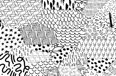 Soyut siyah darbeler, El, Vektör Deseni 'ni çizdi. Geometrik tarzda soyut arkaplan. Soyut çok renkli geometrik desen