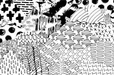 Soyut siyah darbeler, El, Vektör Deseni 'ni çizdi. Geometrik tarzda soyut arkaplan. Soyut çok renkli geometrik desen