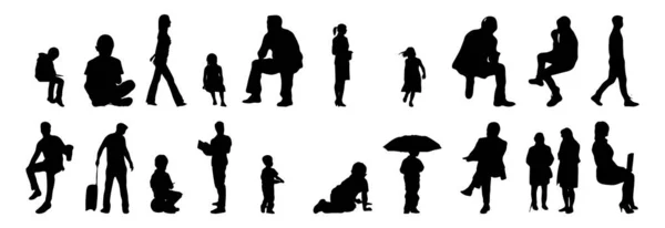 Vektor Silhouetten Umrisse Von Menschen Konturzeichnung Menschen Silhouette Icon Set — Stockvektor