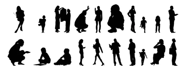 Vektor Silhouetten Umrisse Von Menschen Konturzeichnung Menschen Silhouette Icon Set — Stockvektor