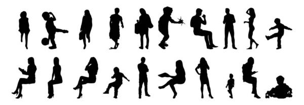 Vector Silhouetten Overzicht Silhouetten Van Mensen Contourtekening Personensilhouet Icoon Set — Stockvector