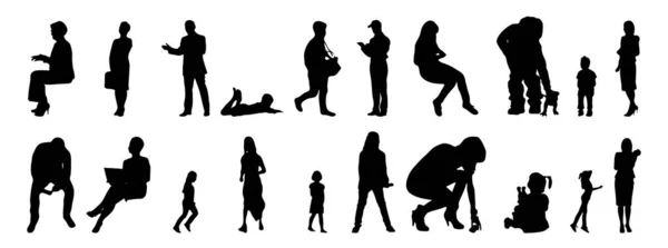 Vektor Silhouetten Umrisse Von Menschen Konturzeichnung Menschen Silhouette Icon Set — Stockvektor