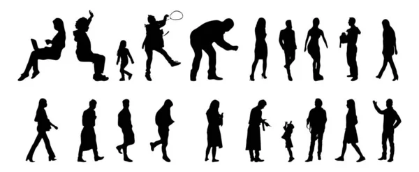 Vektor Silhouetten Umrisse Von Menschen Konturzeichnung Menschen Silhouette Icon Set — Stockvektor