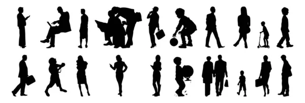 Vektor Silhouetten Umrisse Von Menschen Konturzeichnung Menschen Silhouette Icon Set — Stockvektor