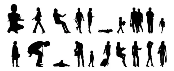 Vector Silhouetten Overzicht Silhouetten Van Mensen Contourtekening Personensilhouet Icoon Set — Stockvector