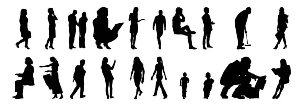 Silhouettes Vectorielles Silhouettes Esquissées Personnes Dessin Contour Silhouette Personnes Icône — Image vectorielle