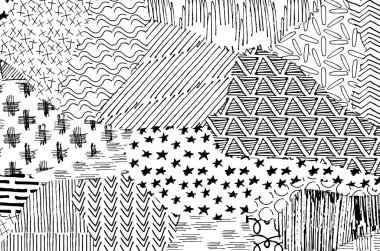 Soyut siyah darbeler, El, Vektör Deseni 'ni çizdi. Geometrik tarzda soyut arkaplan. Soyut çok renkli geometrik desen