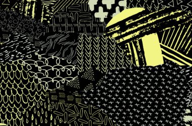 Soyut siyah darbeler, El, Vektör Deseni 'ni çizdi. Geometrik tarzda soyut arkaplan. Soyut çok renkli geometrik desen