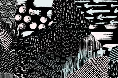 Soyut siyah darbeler, El, Vektör Deseni 'ni çizdi. Geometrik tarzda soyut arkaplan. Soyut çok renkli geometrik desen