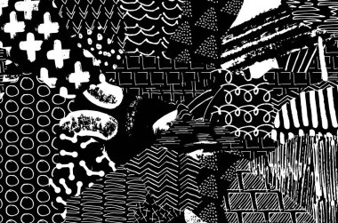 Soyut siyah darbeler, El, Vektör Deseni 'ni çizdi. Geometrik tarzda soyut arkaplan. Soyut çok renkli geometrik desen