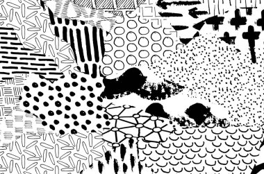 Soyut siyah darbeler, El, Vektör Deseni 'ni çizdi. Geometrik tarzda soyut arkaplan. Soyut çok renkli geometrik desen