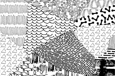 Soyut siyah darbeler, El, Vektör Deseni 'ni çizdi. Geometrik tarzda soyut arkaplan. Soyut çok renkli geometrik desen