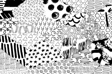 Soyut siyah darbeler, El, Vektör Deseni 'ni çizdi. Geometrik tarzda soyut arkaplan. Soyut çok renkli geometrik desen