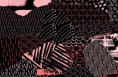 Soyut siyah darbeler, El, Vektör Deseni 'ni çizdi. Geometrik tarzda soyut arkaplan. Soyut çok renkli geometrik desen