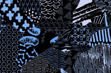 Soyut siyah darbeler, El, Vektör Deseni 'ni çizdi. Geometrik tarzda soyut arkaplan. Soyut çok renkli geometrik desen