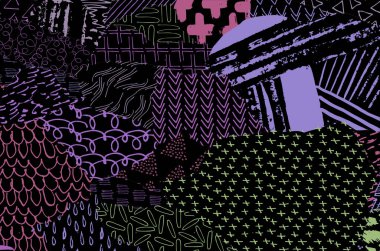 Soyut siyah darbeler, El, Vektör Deseni 'ni çizdi. Geometrik tarzda soyut arkaplan. Soyut çok renkli geometrik desen