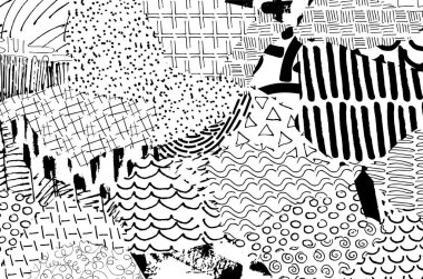 Soyut siyah darbeler, El, Vektör Deseni 'ni çizdi. Geometrik tarzda soyut arkaplan. Soyut çok renkli geometrik desen