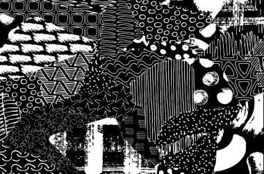 Soyut siyah darbeler, El, Vektör Deseni 'ni çizdi. Geometrik tarzda soyut arkaplan. Soyut çok renkli geometrik desen