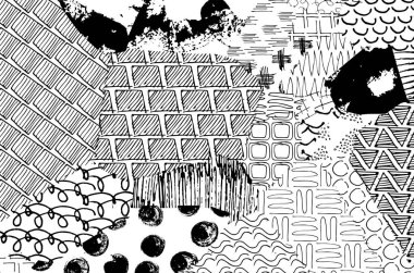 Soyut siyah darbeler, El, Vektör Deseni 'ni çizdi. Geometrik tarzda soyut arkaplan. Soyut çok renkli geometrik desen