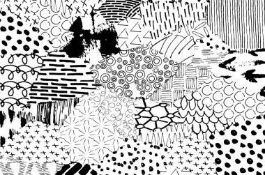 Soyut siyah darbeler, El, Vektör Deseni 'ni çizdi. Geometrik tarzda soyut arkaplan. Soyut çok renkli geometrik desen