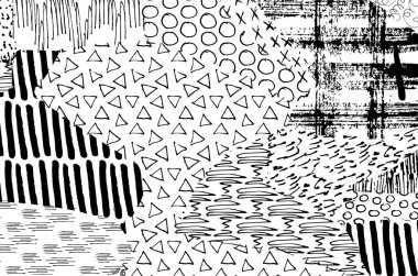 Soyut siyah darbeler, El, Vektör Deseni 'ni çizdi. Geometrik tarzda soyut arkaplan. Soyut çok renkli geometrik desen