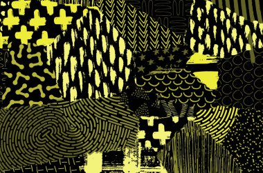 Soyut siyah darbeler, El, Vektör Deseni 'ni çizdi. Geometrik tarzda soyut arkaplan. Soyut çok renkli geometrik desen