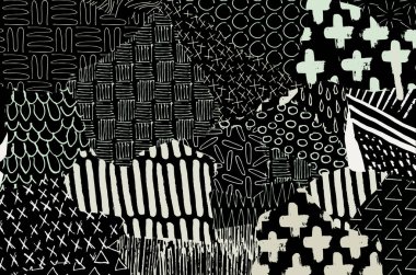 Soyut siyah darbeler, El, Vektör Deseni 'ni çizdi. Geometrik tarzda soyut arkaplan. Soyut çok renkli geometrik desen