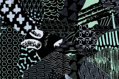 Soyut siyah darbeler, El, Vektör Deseni 'ni çizdi. Geometrik tarzda soyut arkaplan. Soyut çok renkli geometrik desen