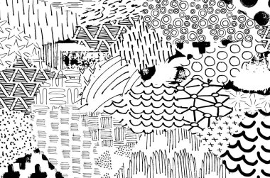 Soyut siyah darbeler, El, Vektör Deseni 'ni çizdi. Geometrik tarzda soyut arkaplan. Soyut çok renkli geometrik desen