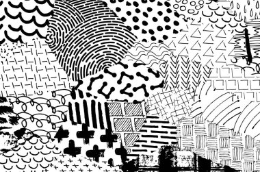 Soyut siyah darbeler, El, Vektör Deseni 'ni çizdi. Geometrik tarzda soyut arkaplan. Soyut çok renkli geometrik desen