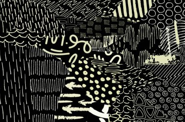 Soyut siyah darbeler, El, Vektör Deseni 'ni çizdi. Geometrik tarzda soyut arkaplan. Soyut çok renkli geometrik desen