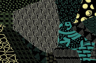 Soyut siyah darbeler, El, Vektör Deseni 'ni çizdi. Geometrik tarzda soyut arkaplan. Soyut çok renkli geometrik desen