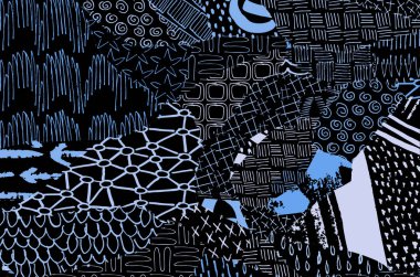 Soyut siyah darbeler, El, Vektör Deseni 'ni çizdi. Geometrik tarzda soyut arkaplan. Soyut çok renkli geometrik desen