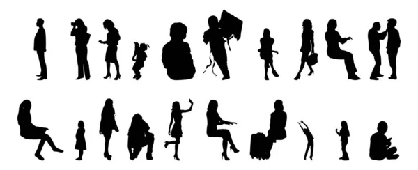 Vektor Silhouetten Umrisse Von Menschen Konturzeichnung Menschen Silhouette Icon Set — Stockvektor