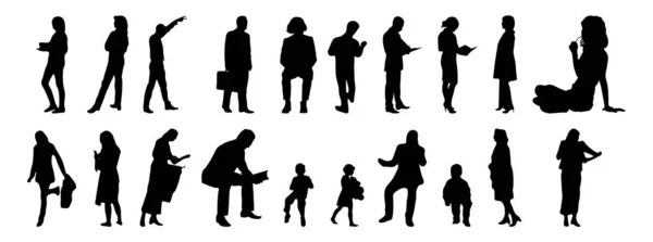 Vektor Silhouetten Umrisse Von Menschen Konturzeichnung Menschen Silhouette Icon Set — Stockvektor