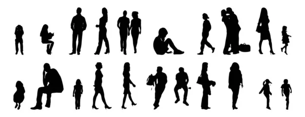 Silhouettes Vectorielles Silhouettes Esquissées Personnes Dessin Contour Silhouette Personnes Icône — Image vectorielle