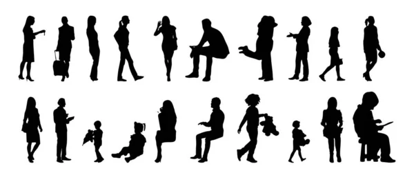 Vector Silhouetten Overzicht Silhouetten Van Mensen Contourtekening Personensilhouet Icoon Set — Stockvector