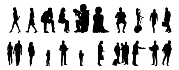 Vector Silhouetten Overzicht Silhouetten Van Mensen Contourtekening Personensilhouet Icoon Set — Stockvector