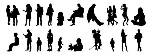 Vektor Silhouetten Umrisse Von Menschen Konturzeichnung Menschen Silhouette Icon Set — Stockvektor