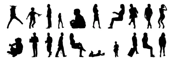 Vektor Silhouetten Umrisse Von Menschen Konturzeichnung Menschen Silhouette Icon Set — Stockvektor