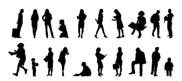 Silhouettes Vectorielles Silhouettes Esquissées Personnes Dessin Contour Silhouette Personnes Icône — Image vectorielle