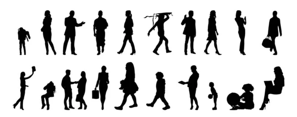 Vector Silhouetten Overzicht Silhouetten Van Mensen Contourtekening Personensilhouet Icoon Set — Stockvector