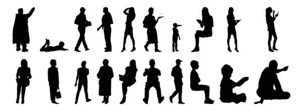 Silhouettes Vectorielles Silhouettes Esquissées Personnes Dessin Contour Silhouette Personnes Icône — Image vectorielle