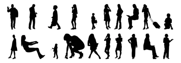 Vektor Silhouetten Umrisse Von Menschen Konturzeichnung Menschen Silhouette Icon Set — Stockvektor