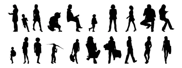 Vektor Silhouetten Umrisse Von Menschen Konturzeichnung Menschen Silhouette Icon Set — Stockvektor