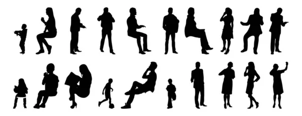 Vector Silhouetten Overzicht Silhouetten Van Mensen Contourtekening Personensilhouet Icoon Set — Stockvector